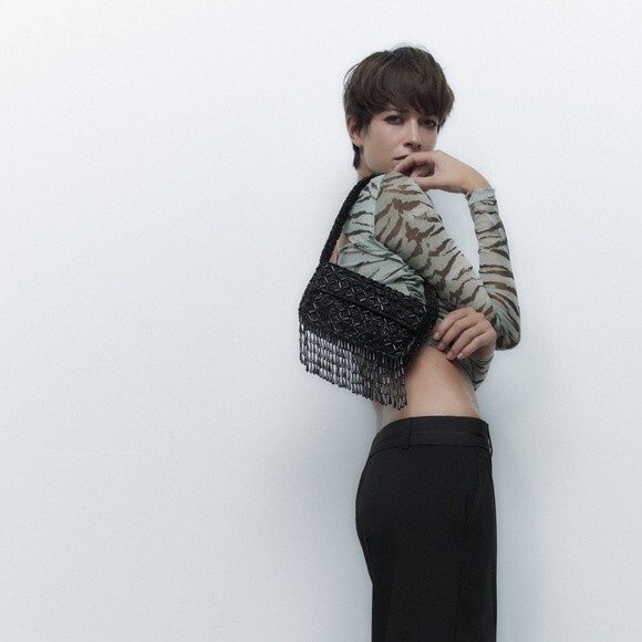 ZARA BEADED FRINGE SHOULDER BAG - Picture 3 of 3